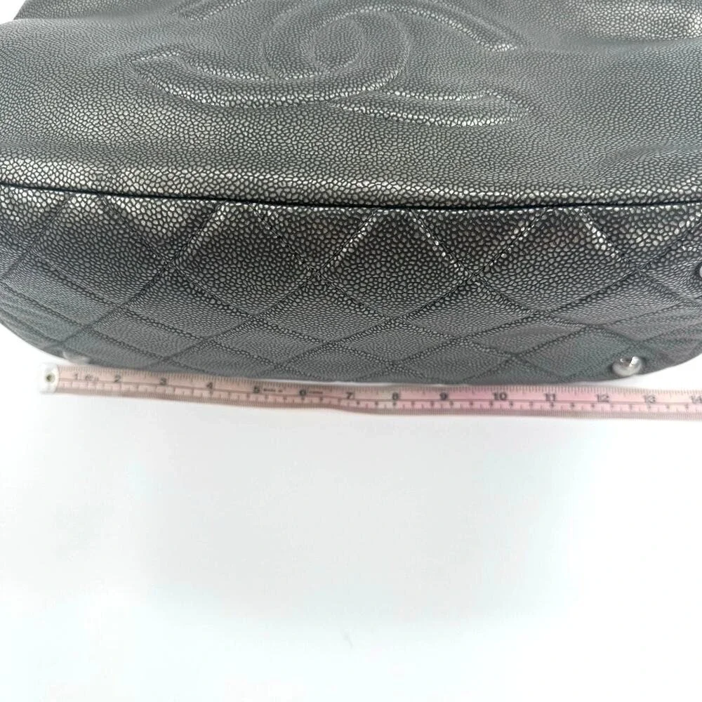 Chanel Metallic Silver Gray Grey Quilted Caviar Timeless Tote SHW Series 14